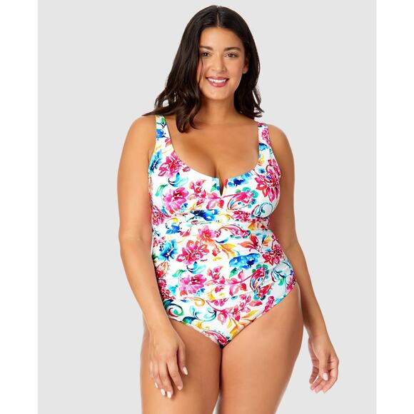 Anne Cole Plus Size Paisley V-Wire One-Piece Swimsuit Multi Size 16W 1501 - Picture 3 of 3